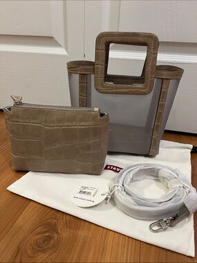 STAUD mini SHIRLEY Mesh Bag in Croc Embossed Leather